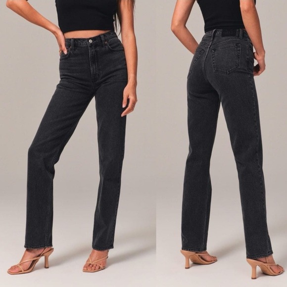 Abercrombie & Fitch Denim - Abercrombie & Fitch The 90's Straight Ultra High Rise Black Denim Jeans 27/4R